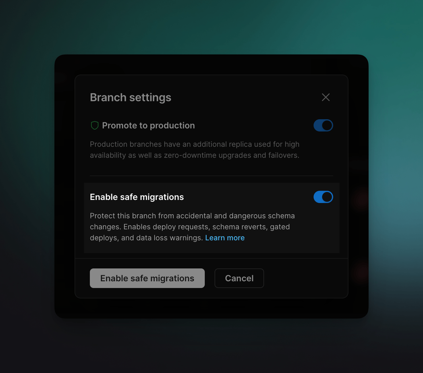 Enable safe migrations with PlanetScale main branch